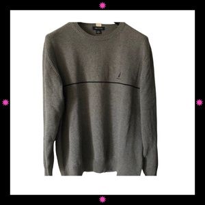 MEN'S GRAY SWEATER WITH THIN NAVY BLUE STRIPE BY NAUTICA MEDIUM